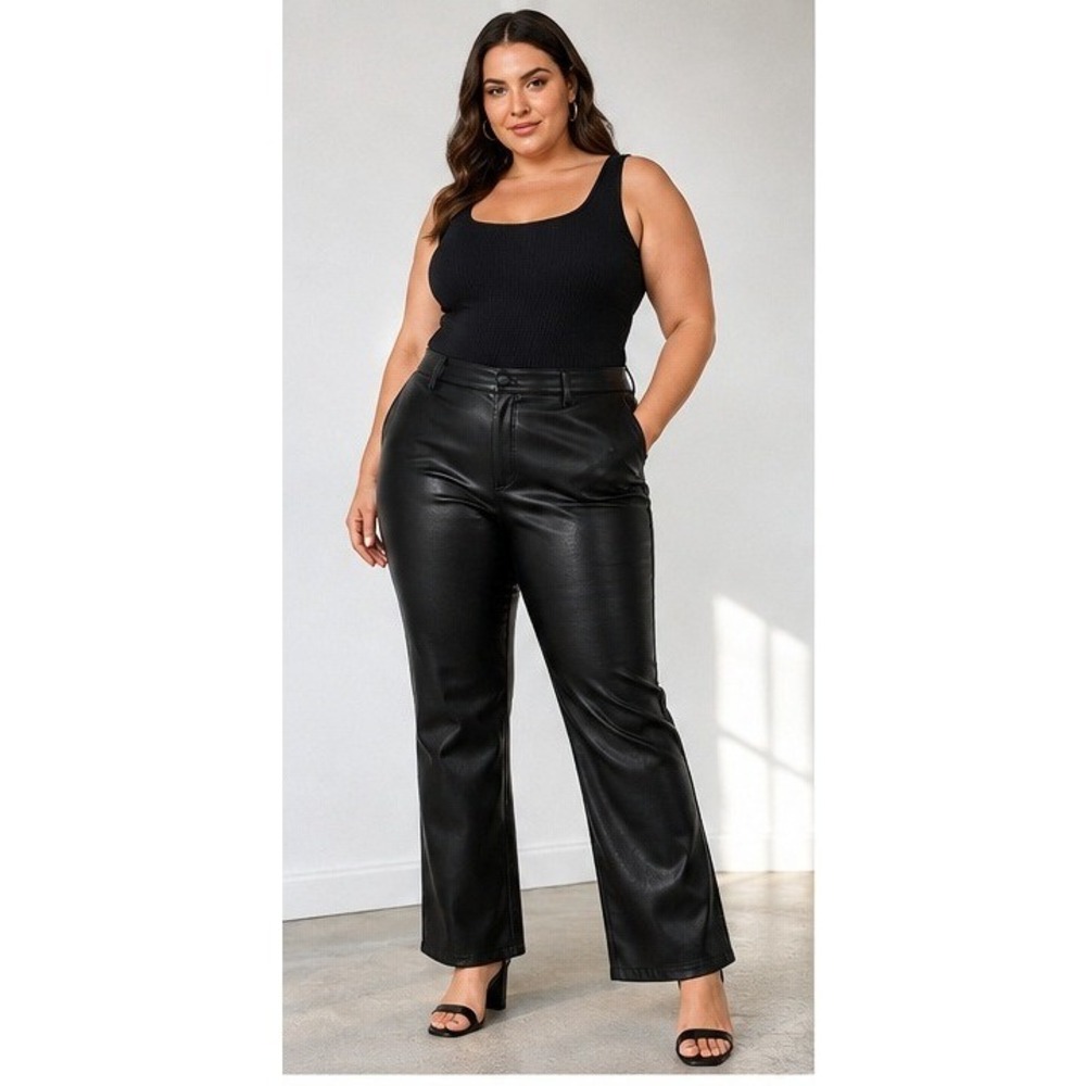 Good American Faux Leather Pants Women 20 Black Edgy Chic High Rise GNS000